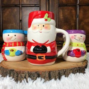 NWOT Bay Island Santa & His & Her Snowman Ceramic Painted Mug Set